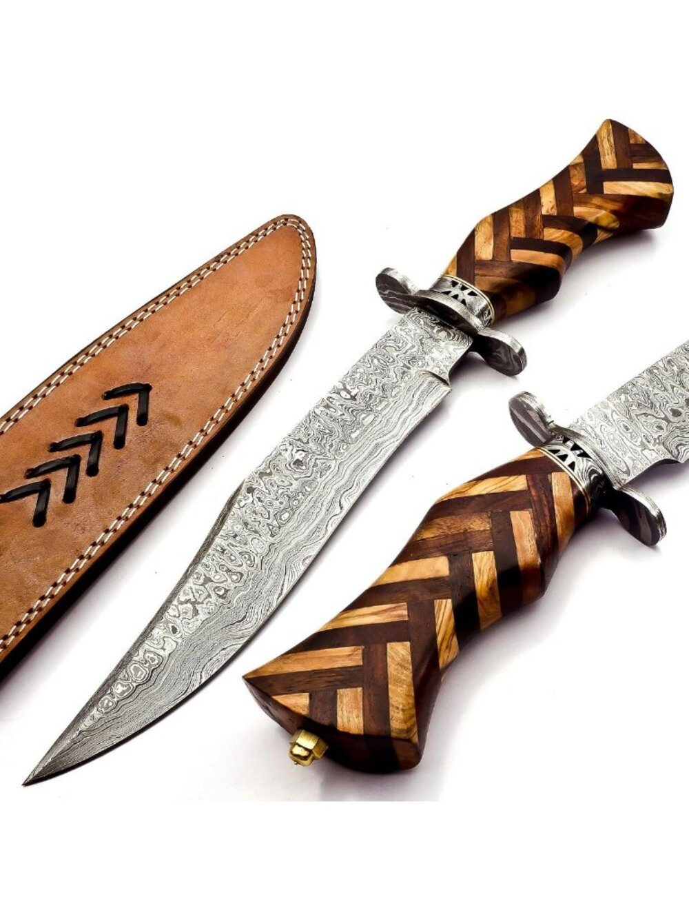 Custom Handmade Damascus Hunting Knife - 15” Fixed Blade, Rosewood Handle